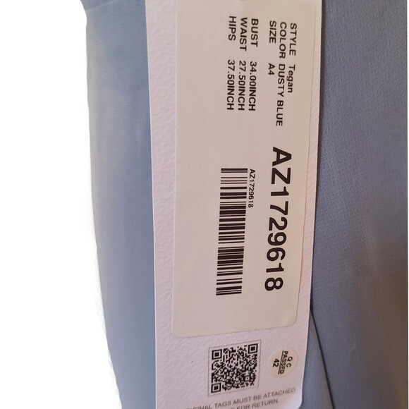 Azazie NWT Tegan Slate Blue Chiffon & Eyelash Lace Long A-line Gown, Size 4 - Picture 10 of 11